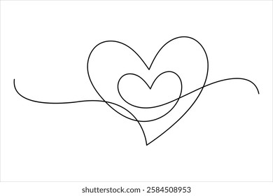 Continuous one line drawing of heart valentine's day love isolated hand drawn vector illustration