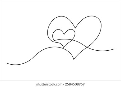 Continuous one line drawing of heart valentine's day love isolated hand drawn vector illustration