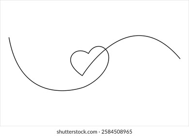 Continuous one line drawing of heart valentine's day love isolated hand drawn vector illustration