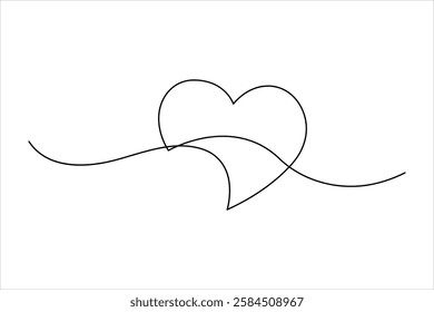 Continuous one line drawing of heart valentine's day love isolated hand drawn vector illustration