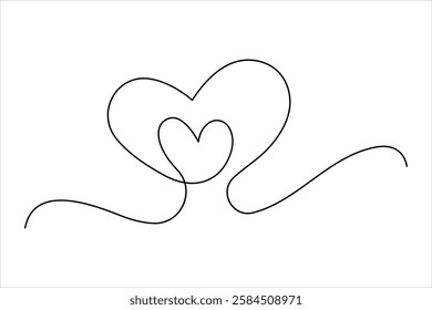 Continuous one line drawing of heart valentine's day love isolated hand drawn vector illustration