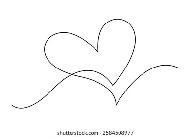 Continuous one line drawing of heart valentine's day love isolated hand drawn vector illustration