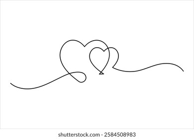 Continuous one line drawing of heart valentine's day love isolated hand drawn vector illustration