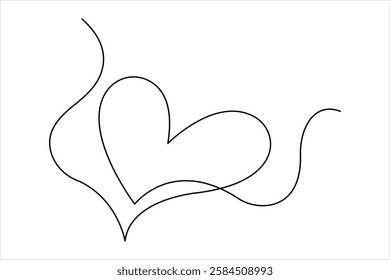 Continuous one line drawing of heart valentine's day love isolated hand drawn vector illustration