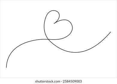 Continuous one line drawing of heart valentine's day love isolated hand drawn vector illustration
