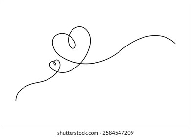 Continuous one line drawing of heart valentine's day love isolated hand drawn vector illustration
