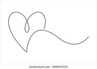 Continuous one line drawing of heart valentine's day love isolated hand drawn vector illustration
