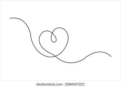 Continuous one line drawing of heart valentine's day love isolated hand drawn vector illustration

