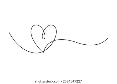 Continuous one line drawing of heart valentine's day love isolated hand drawn vector illustration
