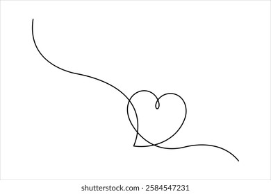 Continuous one line drawing of heart valentine's day love isolated hand drawn vector illustration
