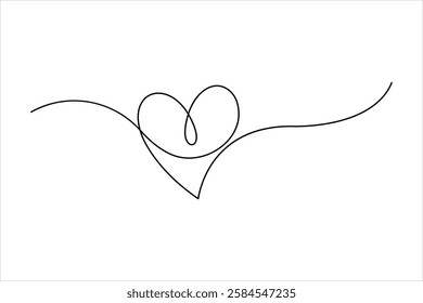 Continuous one line drawing of heart valentine's day love isolated hand drawn vector illustration
