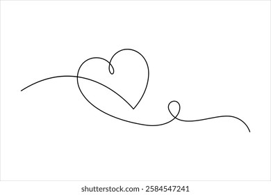 Continuous one line drawing of heart valentine's day love isolated hand drawn vector illustration
