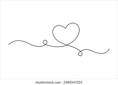 Continuous one line drawing of heart valentine's day love isolated hand drawn vector illustration
