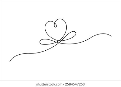 Continuous one line drawing of heart valentine's day love isolated hand drawn vector illustration
