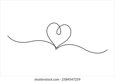 Continuous one line drawing of heart valentine's day love isolated hand drawn vector illustration
