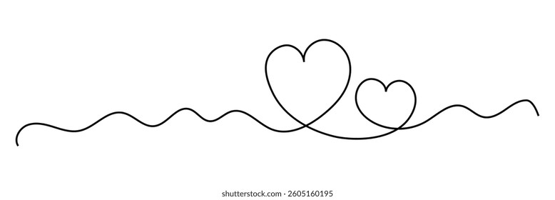 Continuous one line drawing heart icon.  doodle style love linear. wavy line heart icon. 