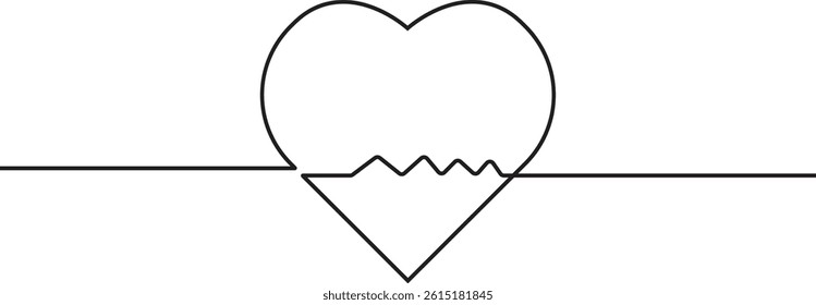 Continuous one line drawing heart and love sign, valentines day, heart love couple outline icon one line art vector illustration