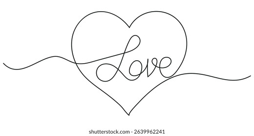 Continuous one line drawing of heart shape love sign. Hand drawn Symbol vector illustration.