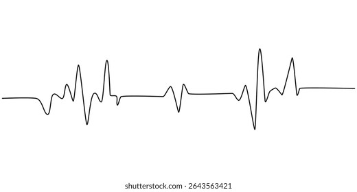 Continuous one line drawing of heart beat pulse line with love shape. Heart care in single line draw illustration. Editable stroke, Heartbeat Continuous Line Art Illustration, Illustration of a heart