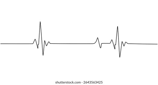 Continuous one line drawing of heart beat pulse line with love shape. Heart care in single line draw illustration. Editable stroke, Heartbeat Continuous Line Art Illustration, Illustration of a heart