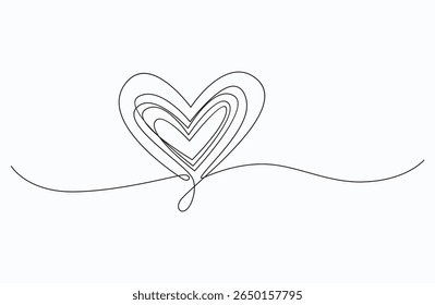 Continuous one line drawing of heart isolated on white background. Vector illustration