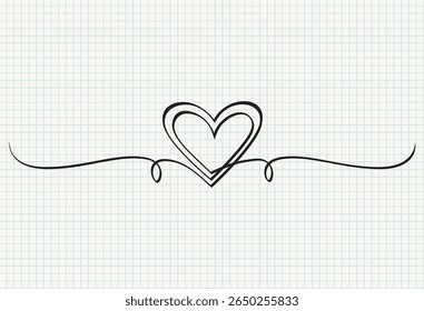Dibujo continuo de una línea de corazón aislado sobre fondo de papel blanco. Ilustración vectorial