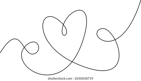 Desenho contínuo de uma linha de uma forma de coração. Conceito minimalista para amor, paixão e romance. Perfeito para o Dia dos Namorados ou design de casamento. Ícone de vetor isolado no branco