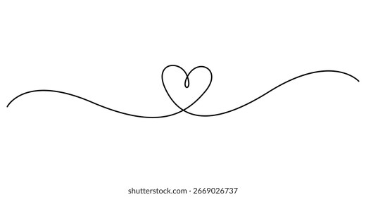 Dibujo continuo de una línea de signo de amor en forma de corazón. Esquema y símbolo romántico para tarjeta de felicitación y Anuncio de Web en estilo lineal simple. Ilustración vectorial Doodle