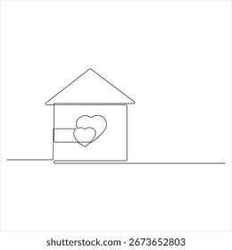 Continuo una línea de dibujo corazón dentro de la casa símbolo minimalista de amor y familia