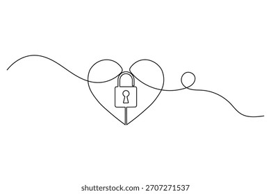 Uma linha contínua desenhando o coração com cadeado, simbolizando o amor, segurança e conceitos de privacidade