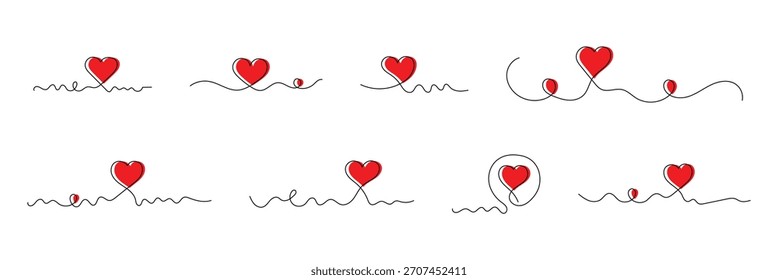 Continuous one line drawing heart icon. Doodle style love linear. Wavy line heart icon.