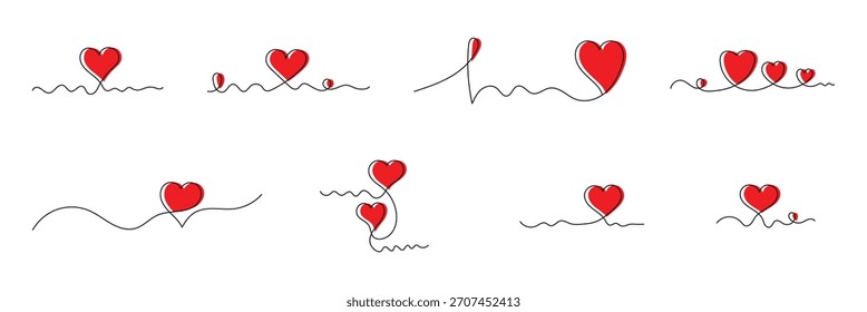 Continuous one line drawing heart icon. Doodle style love linear. Wavy line heart icon.