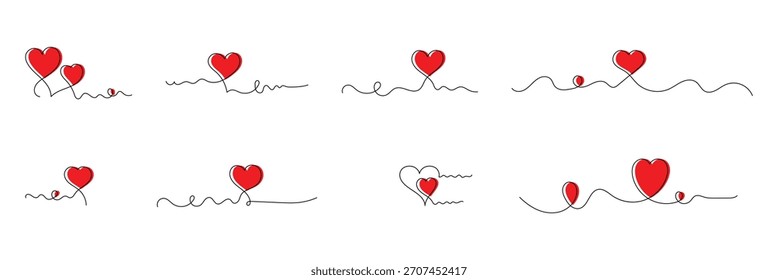 Continuous one line drawing heart icon. Doodle style love linear. Wavy line heart icon.