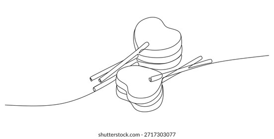 Dibujo continuo de una línea de ilustración de caramelo de piruletas en forma de corazón