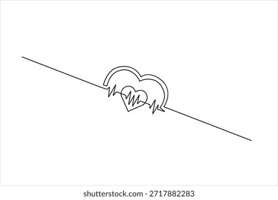 Dibujo continuo de una línea de un corazón integrado con un símbolo de onda sonora. Diseño artístico minimalista para audio, latidos cardíacos y música.