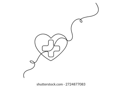 Desenho contínuo de uma linha do coração com fluxo abstrato conceito de linha
