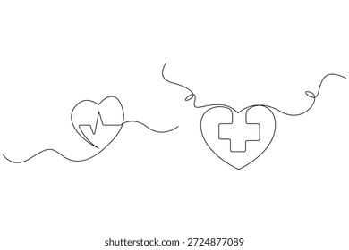 Desenho contínuo de uma linha do coração com fluxo abstrato conceito de linha
