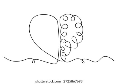 Dibujo continuo de una línea del corazón y el cerebro que muestra el concepto de inteligencia emocional
