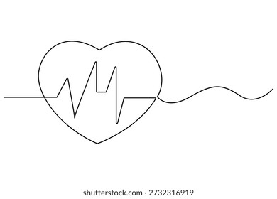Desenho contínuo de uma linha de coração com ilustração vetorial de batimento cardíaco ecg
