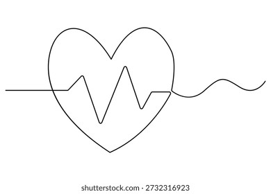 Desenho contínuo de uma linha de coração com ilustração vetorial de batimento cardíaco ecg
