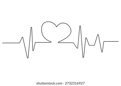 Desenho contínuo de uma linha de coração com ilustração vetorial de batimento cardíaco ecg
