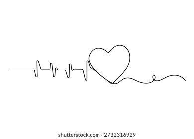 Desenho contínuo de uma linha de coração com ilustração vetorial de batimento cardíaco ecg
