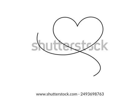 Continuous one line drawing of heart. Black single line art isolated on white background. Minimalist illustration of love concept. 