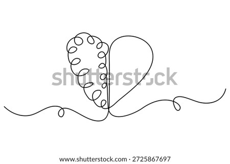 Continuous one line drawing of heart and brain showing emotional intelligence concept
