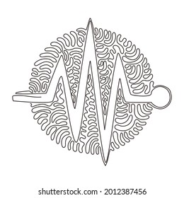 Continuous one line drawing Heartbeat icon. Heart beat monitor pulse. Heartbeat lone, cardiogram. Healthcare, medical app. Swirl curl circle background style. Single line draw design vector graphic