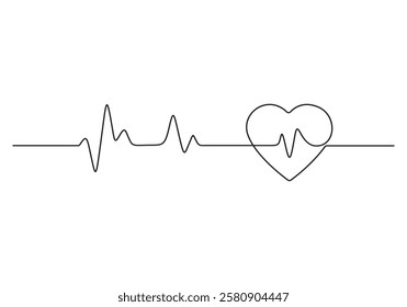 Continuous one line drawing of heartbeat pulse.  Simple heartbeat pulse single line art vector illustration