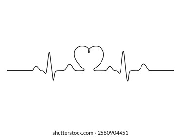 Continuous one line drawing of heartbeat pulse.  Simple heartbeat pulse single line art vector illustration