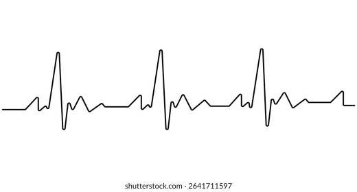 Continuous one line drawing of Heartbeat. Single line drawing illustration of ECG or EKG Cardio graph. Medical cardiology concept vector art. Heart rate pulse. Doodle line illustration. Cardiology
