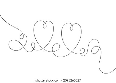 Continuous one line drawing of hearts.