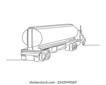 Continuous one line drawing of Heavy Tanker Truck. Tanker Truck single line art vector illustration. Editable vector. 
